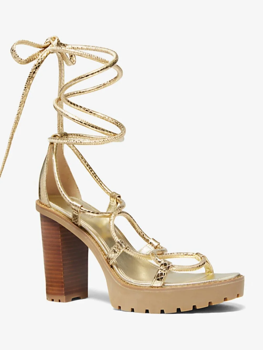 Michael Kors Vero Lug Platform Sandals in a metallic gold finish. Size 7.5